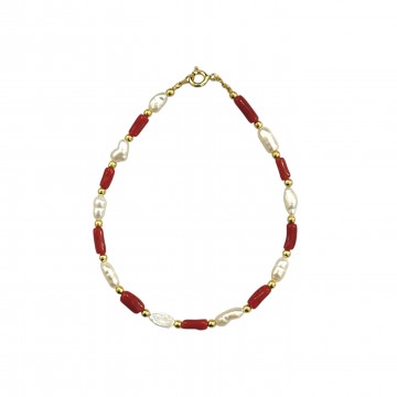 BRACCIALE PERLINE E CORALLO