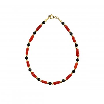 BRACCIALE CORALLO E AGATA NERA