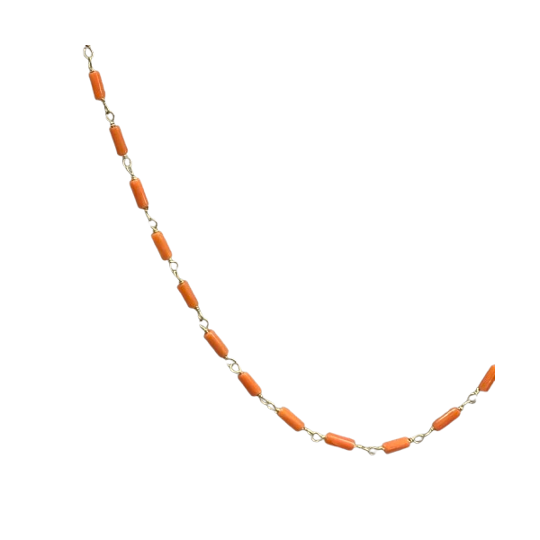 Collier En Corail Et Or - Girocollo (ras De Cou) - Occasion - Bijou Vintage